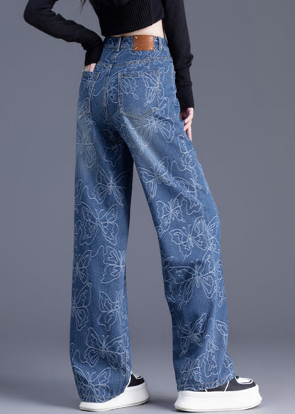 Denim Hohe Hose Sommer Gerade Hose Taille Print Italienisch Blau