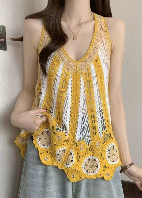 Hemd Italienisch Hohl Hals V Blau Strick Ärmellos T Out