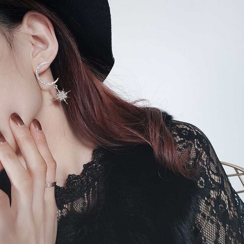 und Ohrring Mond Strass Stern Tropfen