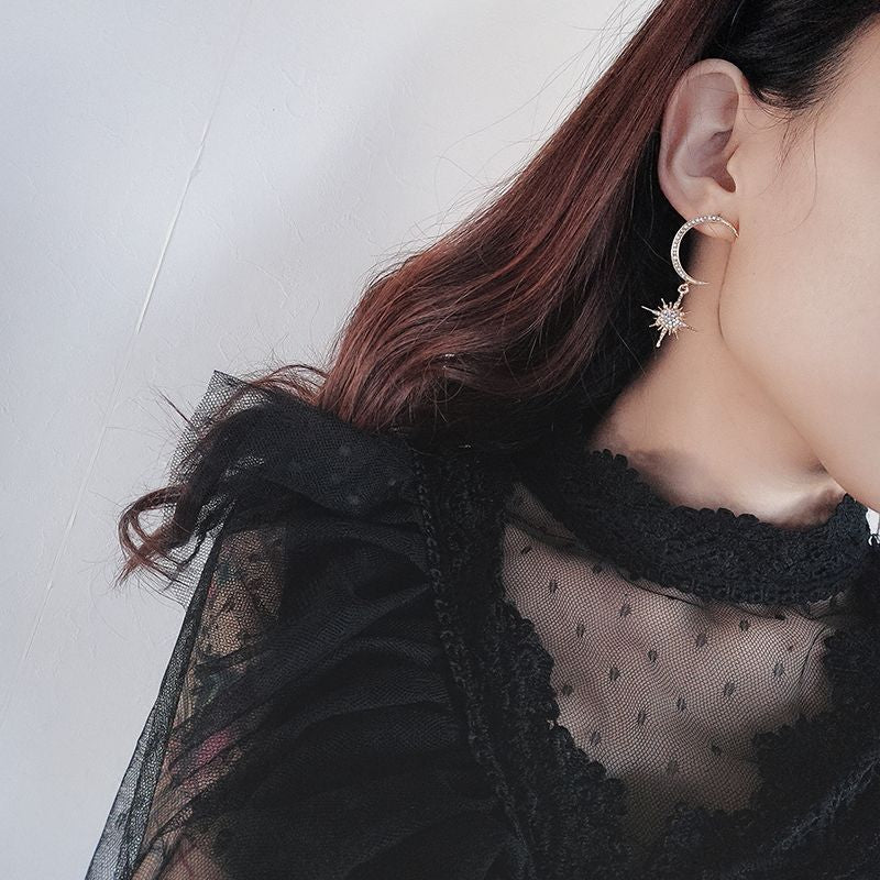 und Ohrring Mond Strass Stern Tropfen