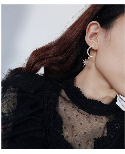 und Ohrring Mond Strass Stern Tropfen