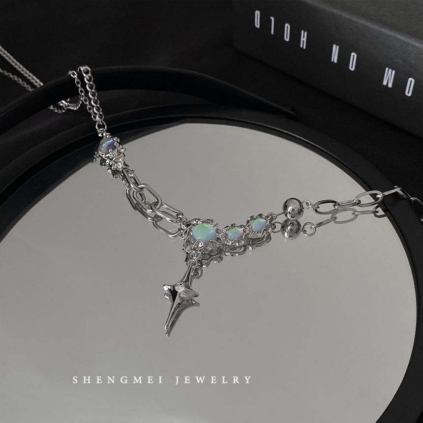 ネックレス ラインストーン ペンダント ステンレス スター ムーンストーン スチール