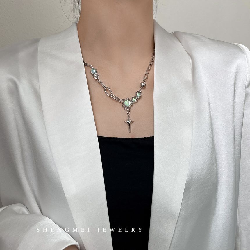 ネックレス ラインストーン ペンダント ステンレス スター ムーンストーン スチール