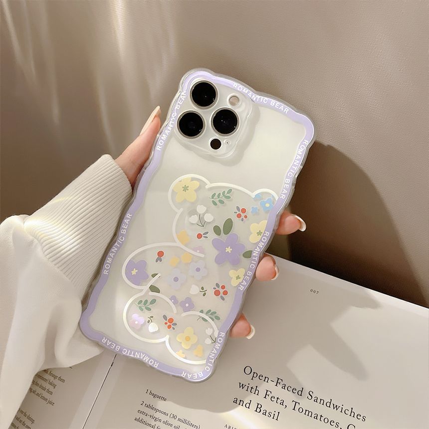 Bear Flower Transparent Phone Case - Compatible with iPhone