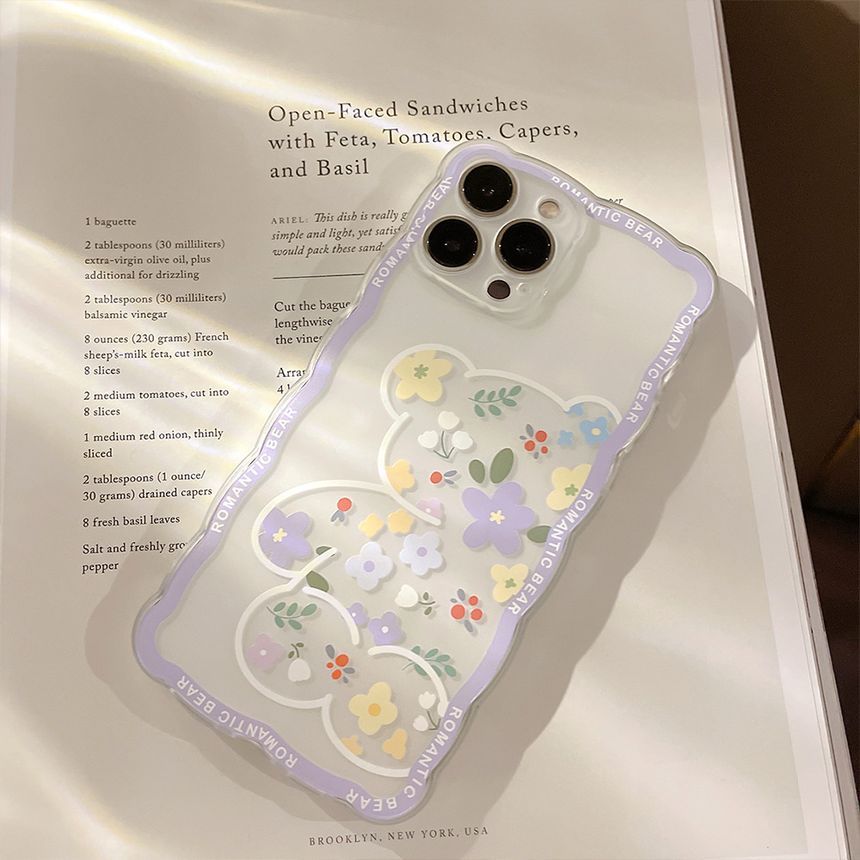 Bear Flower Transparent Phone Case - Compatible with iPhone