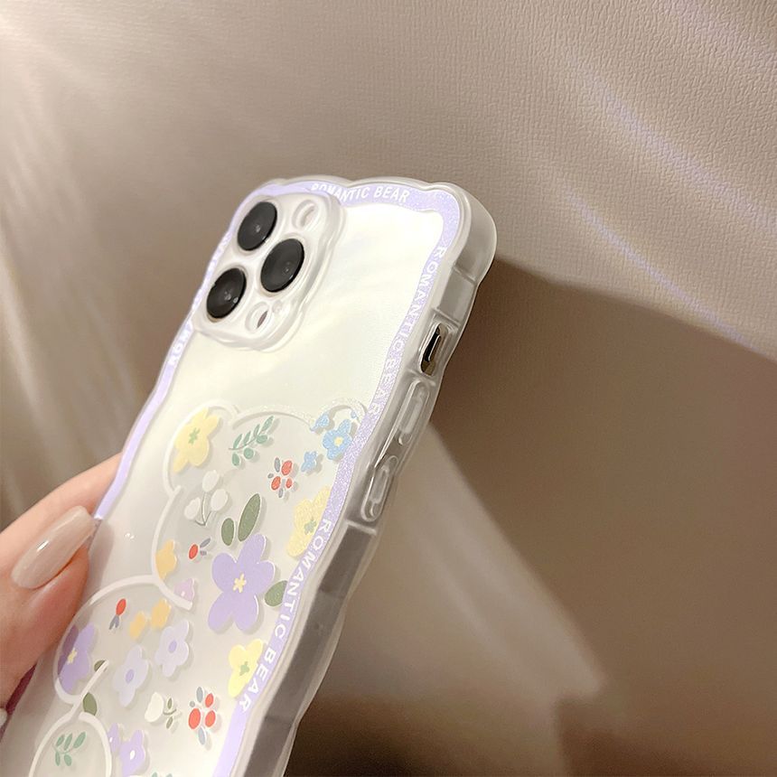 Bear Flower Transparent Phone Case - Compatible with iPhone