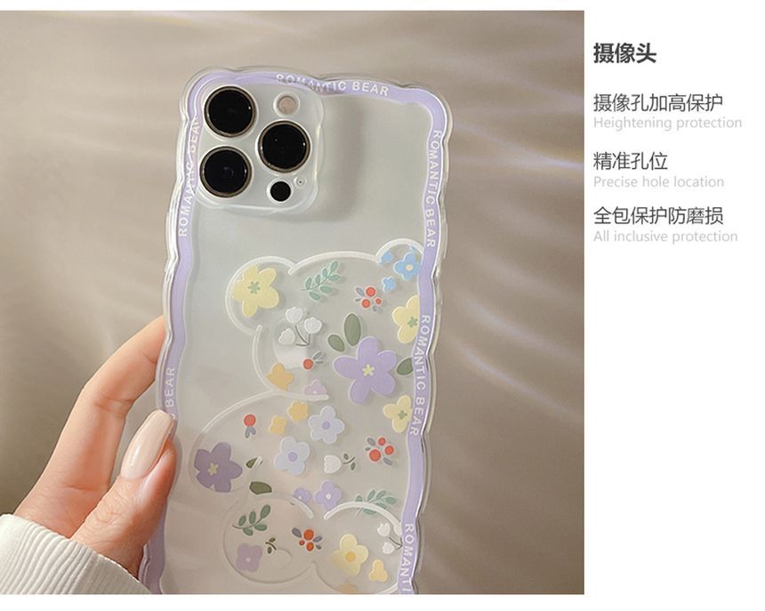 Bear Flower Transparent Phone Case - Compatible with iPhone