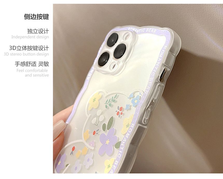 Bear Flower Transparent Phone Case - Compatible with iPhone