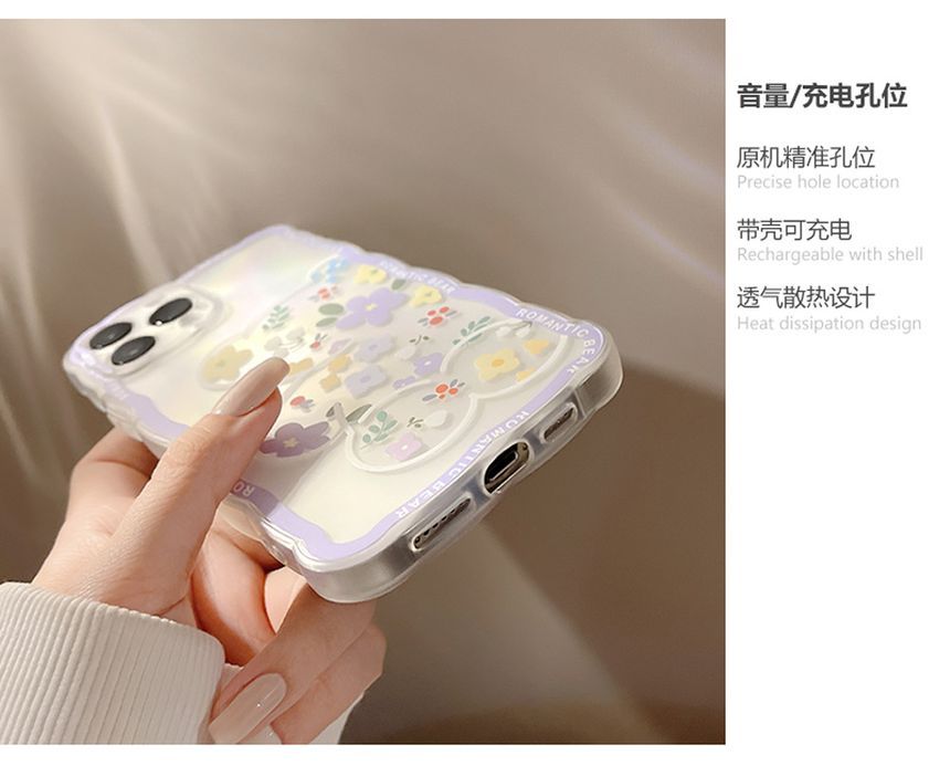 Bear Flower Transparent Phone Case - Compatible with iPhone