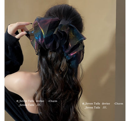 Holographic Clip Hair Mesh Bow