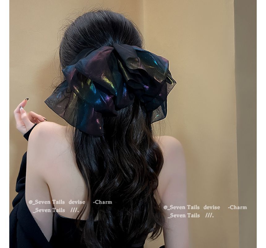 Holographic Clip Hair Mesh Bow