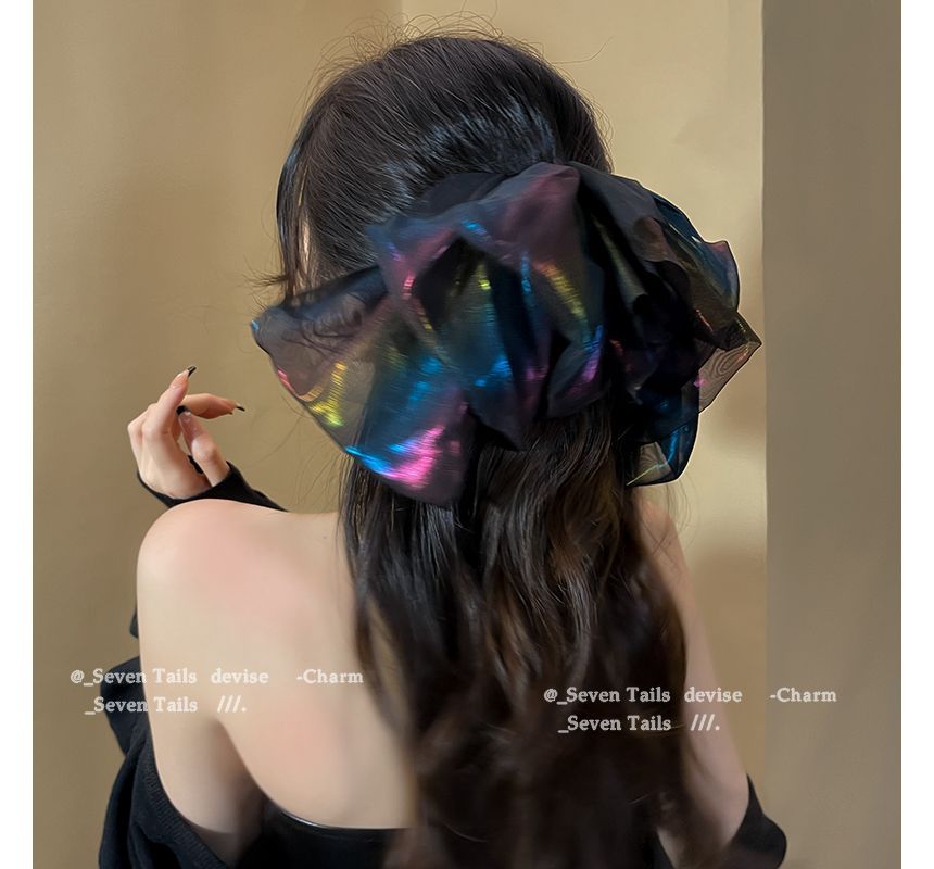 Holographic Clip Hair Mesh Bow