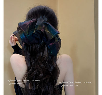 Holographic Clip Hair Mesh Bow