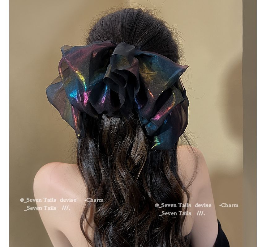 Holographic Clip Hair Mesh Bow
