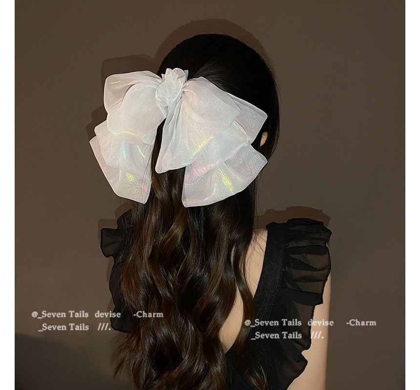 Holographic Clip Hair Mesh Bow