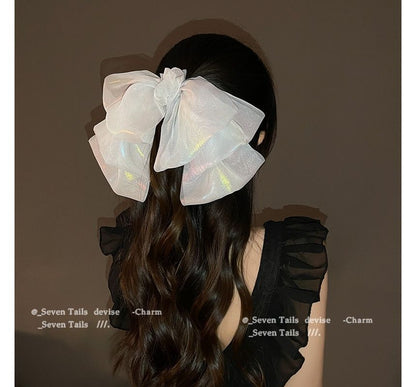 Holographic Clip Hair Mesh Bow