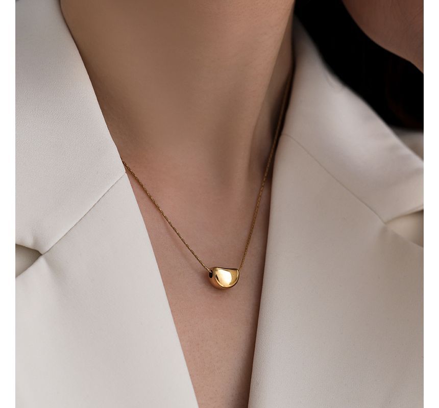 Bean Steel Stainless Pendant Necklace Polished