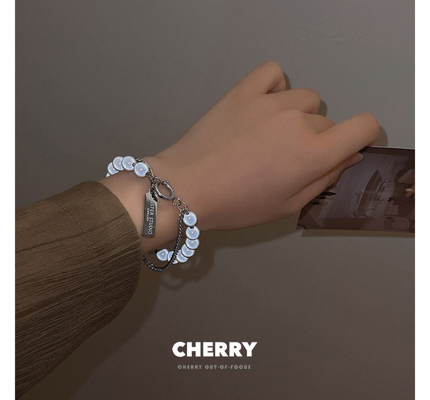 ビーズ反射合金ブレスレット レイヤード