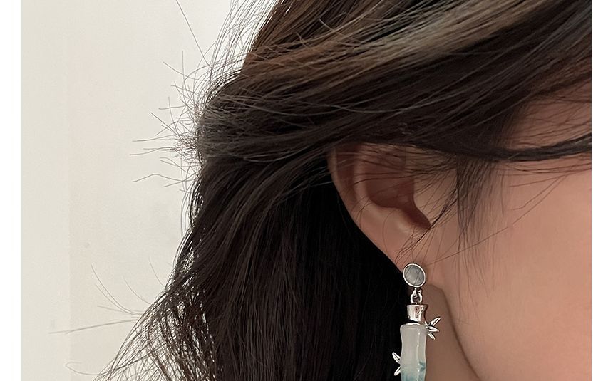 竹の目合金フェイクキャットイヤリングダングルストーン