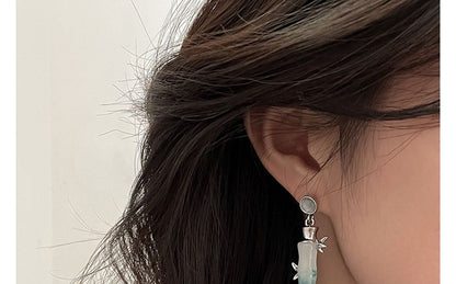 竹の目合金フェイクキャットイヤリングダングルストーン