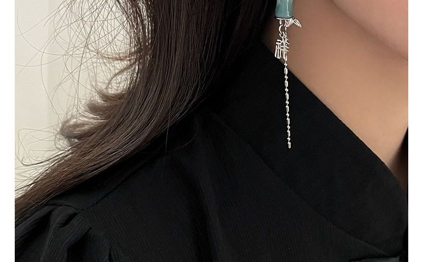 竹の目合金フェイクキャットイヤリングダングルストーン