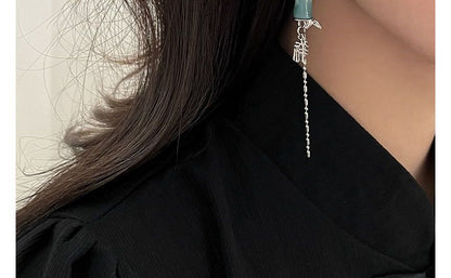 竹の目合金フェイクキャットイヤリングダングルストーン