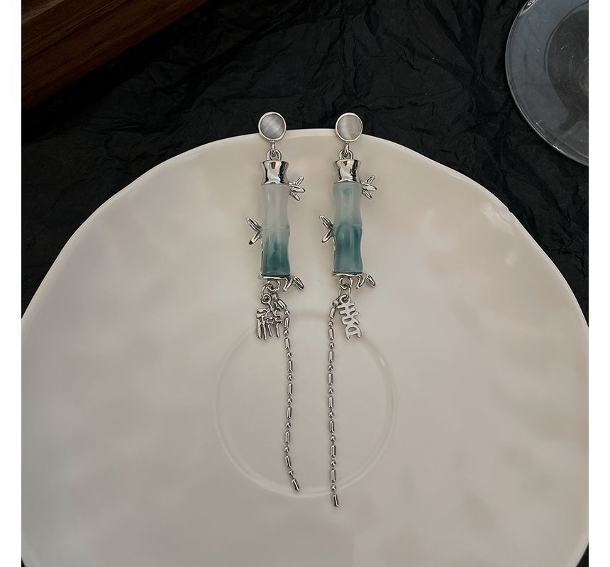 竹の目合金フェイクキャットイヤリングダングルストーン