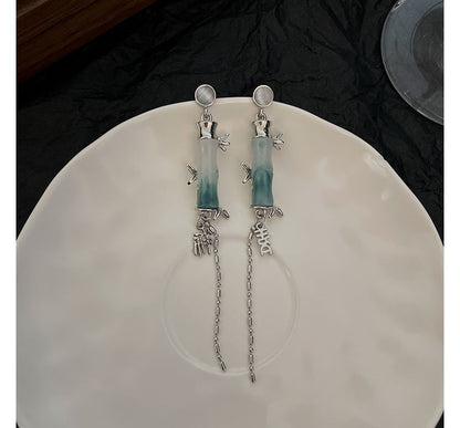 竹の目合金フェイクキャットイヤリングダングルストーン