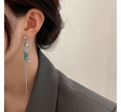 竹の目合金フェイクキャットイヤリングダングルストーン