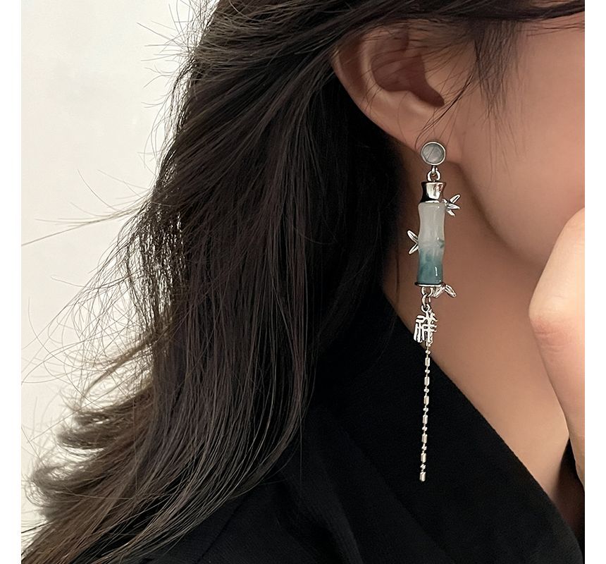 竹の目合金フェイクキャットイヤリングダングルストーン