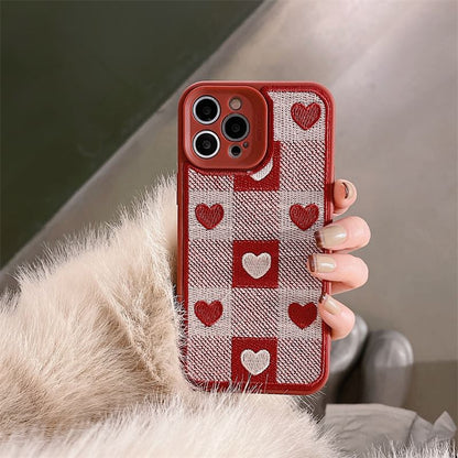 Phone Plaid Heart Print Case