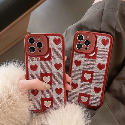 Phone Plaid Heart Print Case