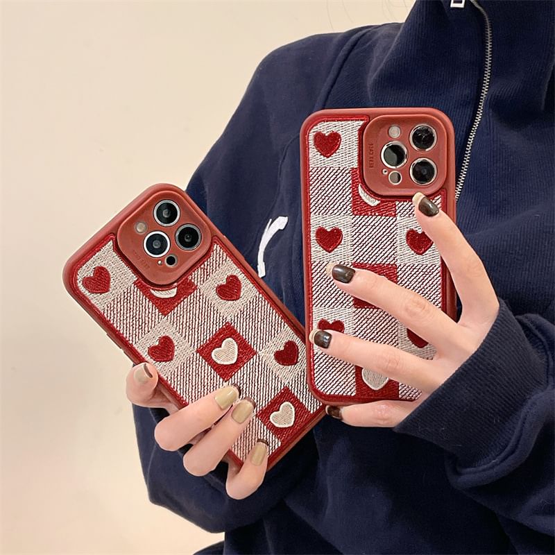 Phone Plaid Heart Print Case