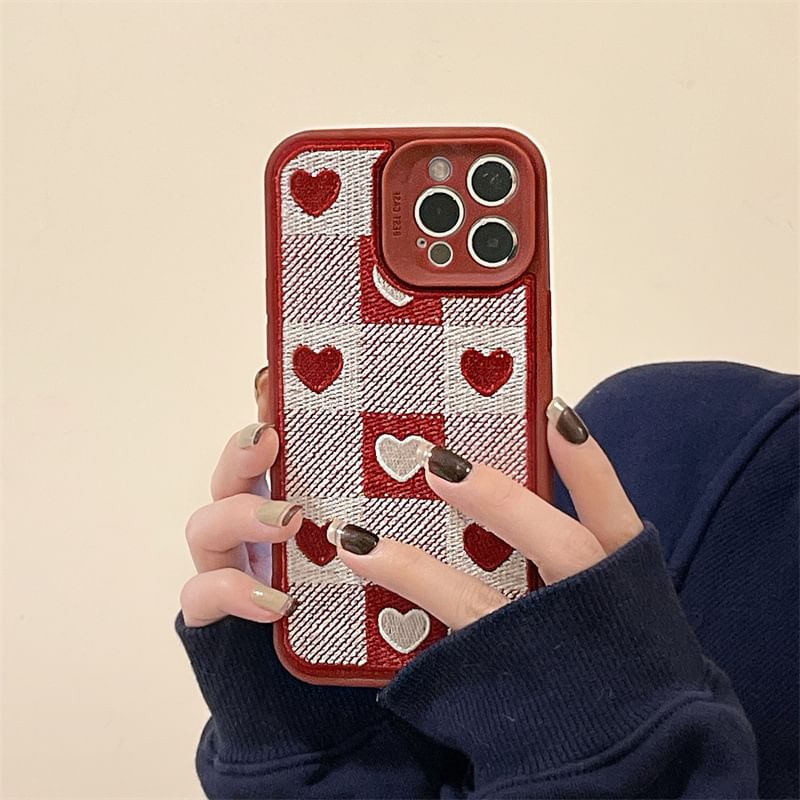 Phone Plaid Heart Print Case