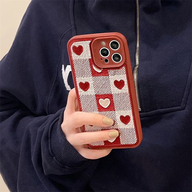Phone Plaid Heart Print Case