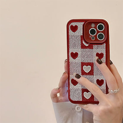 Phone Plaid Heart Print Case