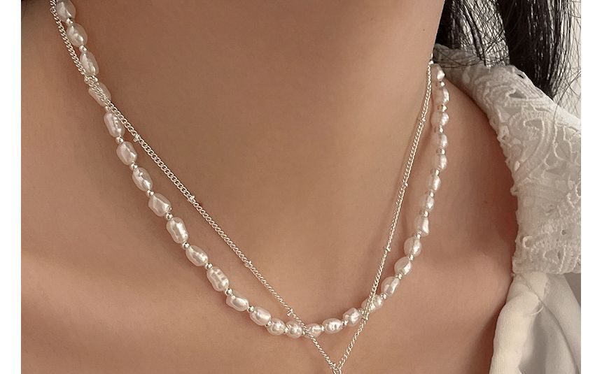 デザイン）ハートフェイクネックレス（各種合金/パール