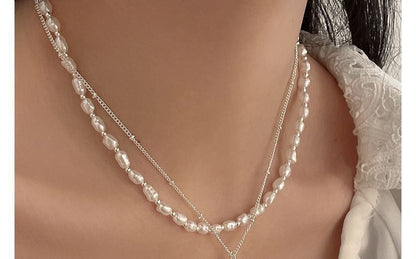 デザイン）ハートフェイクネックレス（各種合金/パール