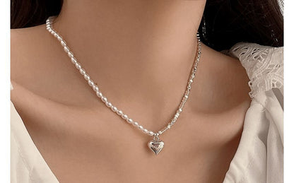 デザイン）ハートフェイクネックレス（各種合金/パール