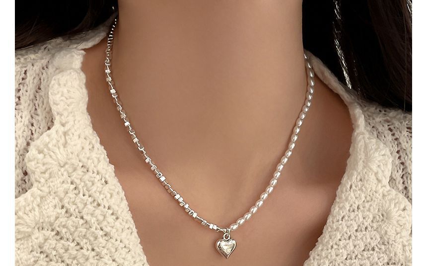 デザイン）ハートフェイクネックレス（各種合金/パール