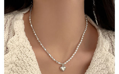 デザイン）ハートフェイクネックレス（各種合金/パール