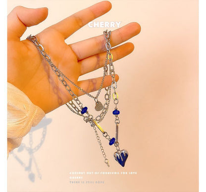 スチールグレーズレイヤーネックレスペンダントステンレスハート