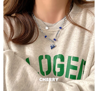 スチールグレーズレイヤーネックレスペンダントステンレスハート