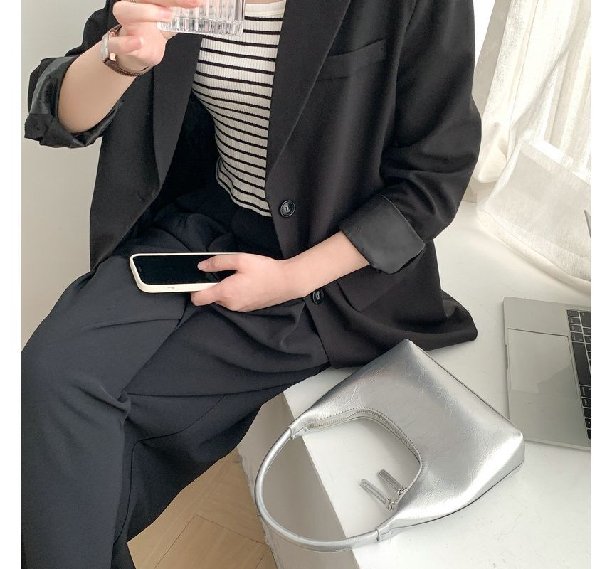 ショルダーフェイクプレーンジップバッグレザー