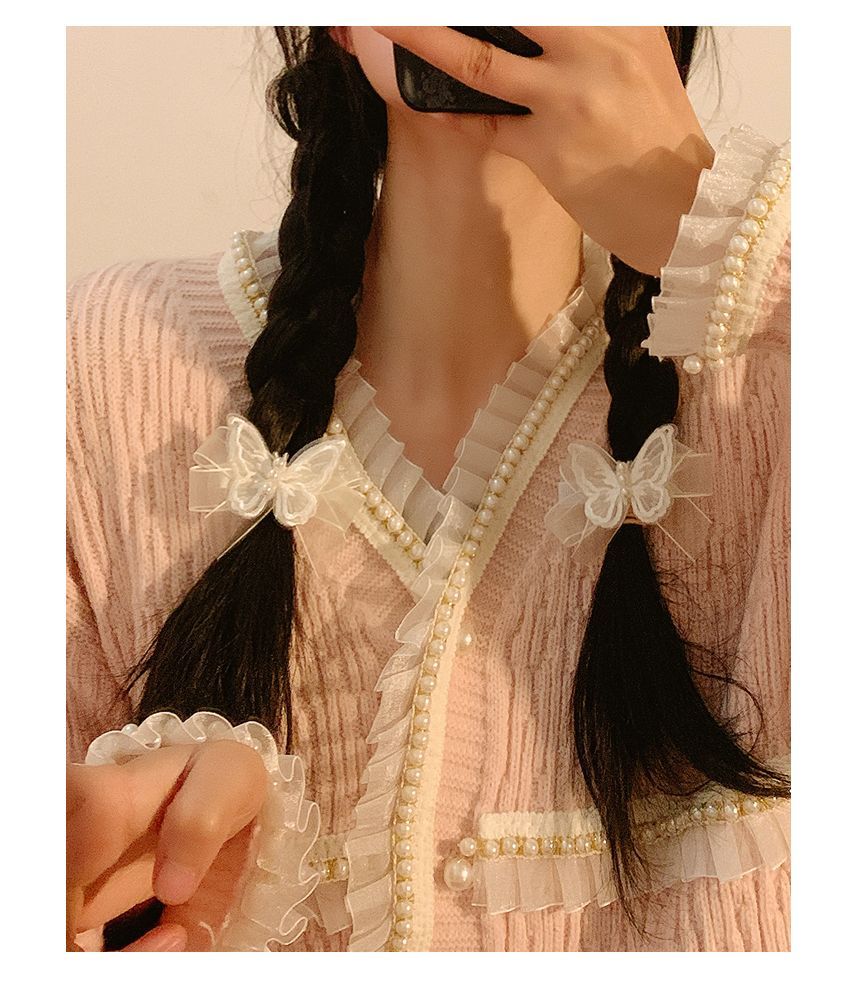 クリップ/ヘアーフェイクパールセット バタフライオーガンザ