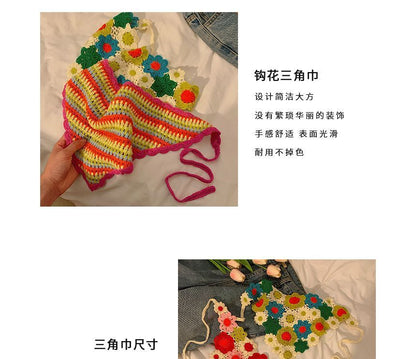 ヘッド刺繍スカーフ 花柄レース クロシェ編み