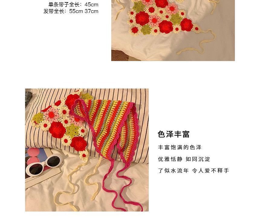 ヘッド刺繍スカーフ 花柄レース クロシェ編み