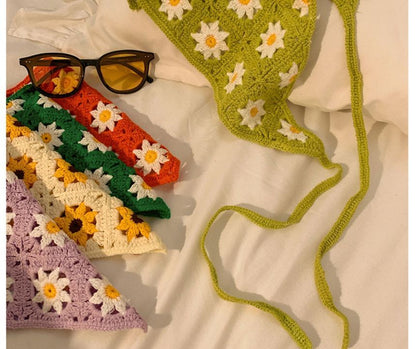 ヘッド刺繍スカーフ 花柄レース クロシェ編み