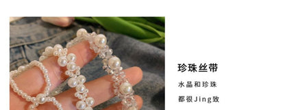 / Spitzen-Stirnband mit Kunstkristallen (verschiedene Perlendesigns)