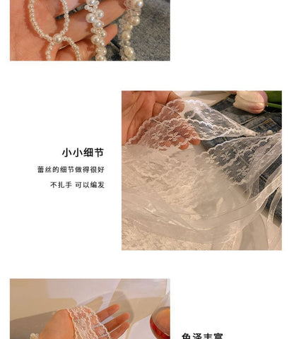 / Spitzen-Stirnband mit Kunstkristallen (verschiedene Perlendesigns)